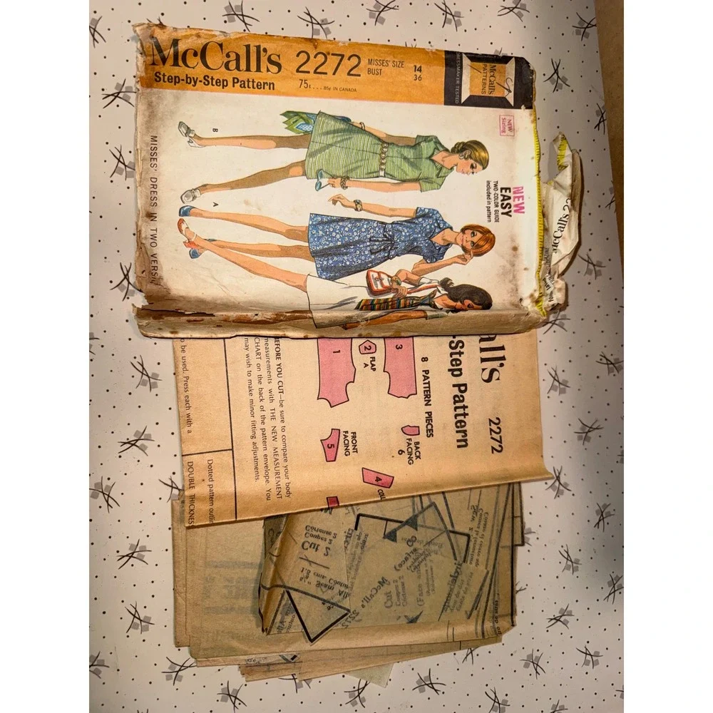 Vintage 1970 McCalls 2272 Misses Dress Sewing Pattern Size 14 Bust 36 Mod A-Line